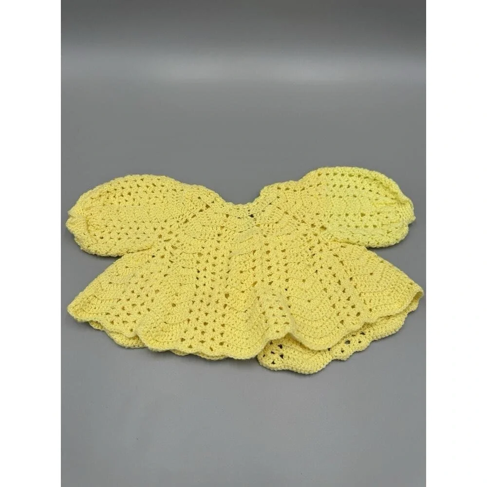 Vintage Yellow Handmade Crochet Knitted Baby Doll Sweater